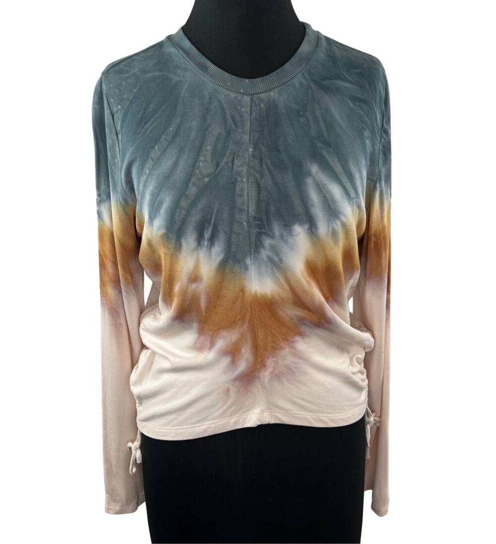 Young Fabulous & Broke Tie-Dye Green Gold Pink Cinch Sides Crew Sweatshirt Top S